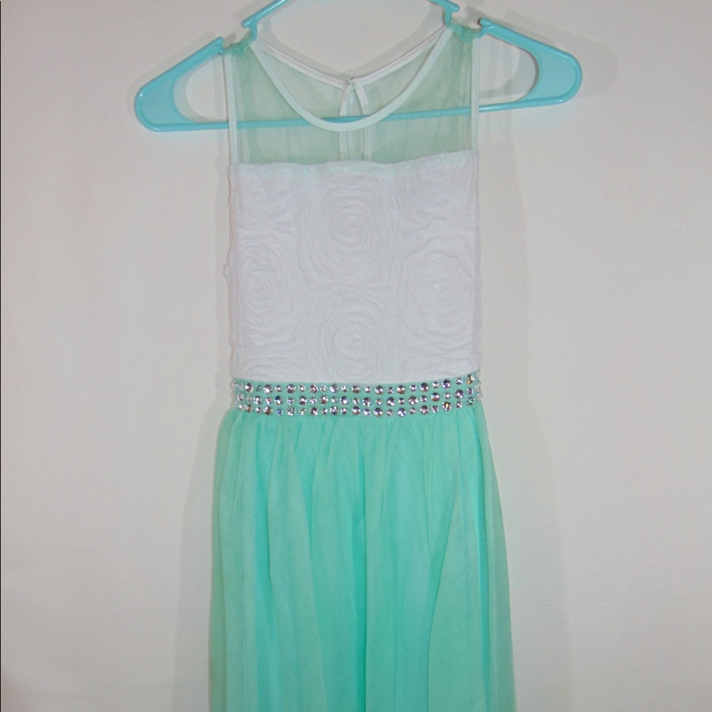 Mint & White Girls Formal Dress